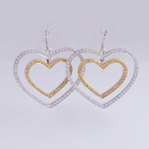 Fancy Yellow and White Diamonds | Heart shaped | Diamond Earrings